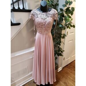 JJ's House Long Maxi Dress Women's Dusty Rose Chiffon Wedding Pockets Back Zip S